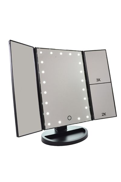 Triptych LED make-up mirror 2+3x magnification